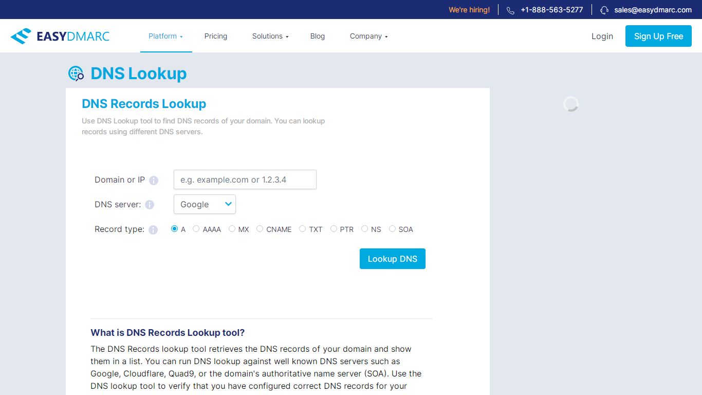 Free DNS A Record Lookup Tool | EasyDMARC
